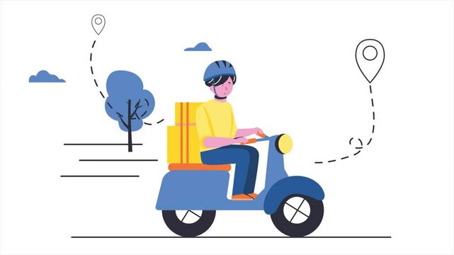 Delivery Person Riding a Scooter with Parcel in Urban Background