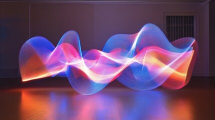 Gradient light trails in pink, blue, and orange, evoking energy and fluidity