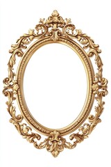 Ornate gilded oval picture frame isolated against a white background
