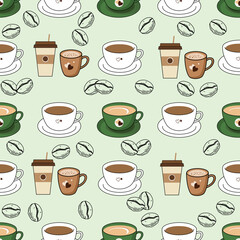 Obraz premium Coffee, tea seamless pattern. Coffee, tea illustration. Coffee, tea background. Perfect for fabric, textile, wallpaper, decor, illustration, print, packaging of products