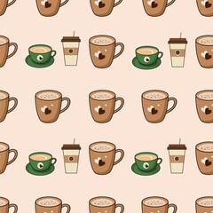 Coffee, tea seamless pattern. Coffee, tea illustration. Coffee, tea background. Perfect for fabric, textile, wallpaper, decor, illustration, print, packaging of products