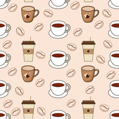 Coffee, tea seamless pattern. Coffee, tea illustration. Coffee, tea background. Perfect for fabric, textile, wallpaper, decor, illustration, print, packaging of products