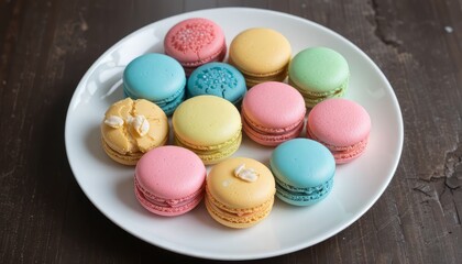 Colorful Assortment of Macarons on a White Plate