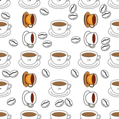 Coffee, tea seamless pattern. Coffee, tea illustration. Coffee, tea background. Perfect for fabric, textile, wallpaper, decor, illustration, print, packaging of products