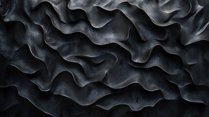 Obraz premium High-detail black wavy surface creating a hypnotic abstract texture. Soft ripples and undulating forms in deep contrast.