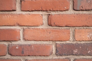 Obraz premium A close-up of a textured red brick wall, showcasing various shades and patterns in the bricks, creating an industrial and rustic aesthetic.