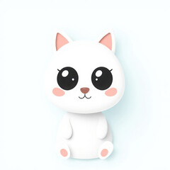 Fototapeta premium Cute 3D cartoon white cat with big eyes and pink cheeks