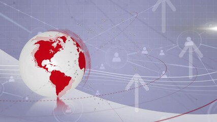 Digital network symbols and upward arrows on red globe with animation background - Powered by Adobe