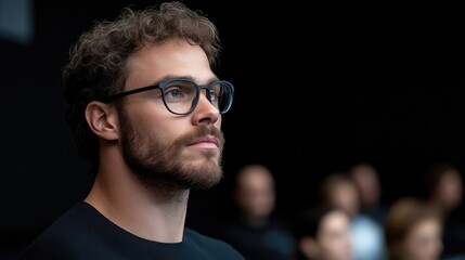 Obraz premium Close-up of a man with glasses, looking thoughtfully