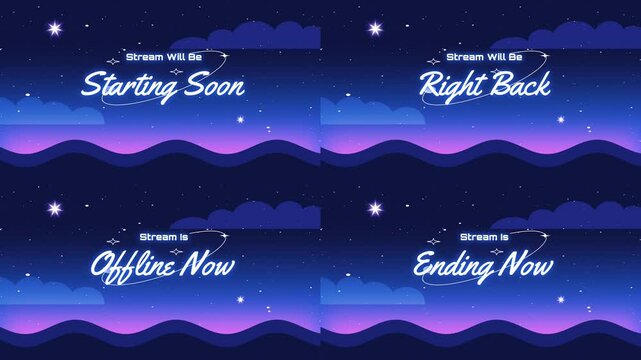 Stream overlay pack Starting, right back, offline, ending with night sky animation. Y2k style background
