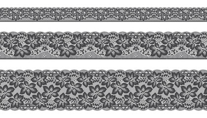 Three sizes of wavy lace trim with a three-flower repeat