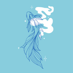 Koi fish with water and cherry flower Artwork vector white background