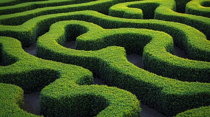 Lush green hedge maze viewed from above.