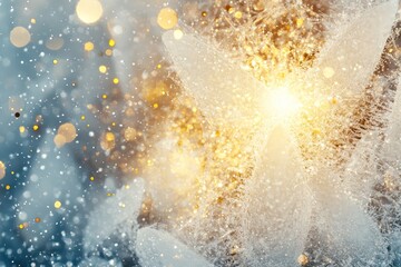 Festive backdrop with golden bokeh and sparkles on a glowing red.