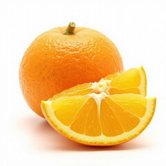 Fresh Whole Orange and Juicy Slices on a White Background. Generative AI.