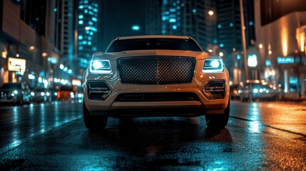 Elegant SUV Parked in a City at Night