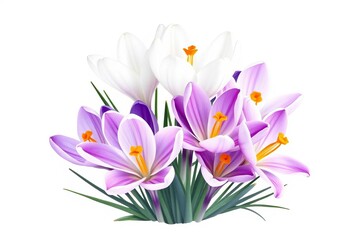 Naklejka premium Delicate watercolor white & purple crocuses and lilies, spring floral clip art, pretty, isolated