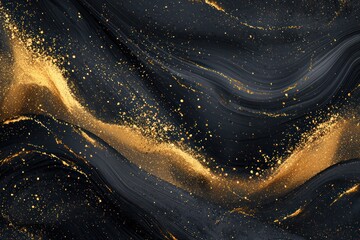 Splashing golden dust waves animate a dark abstract background.