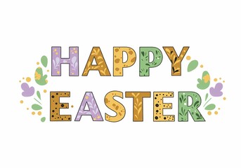 Happy Easter Lettering with Floral Elements in Pastel Tones