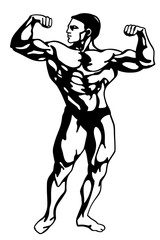 Powerful Bodybuilder Pose. Black and White Vector Art