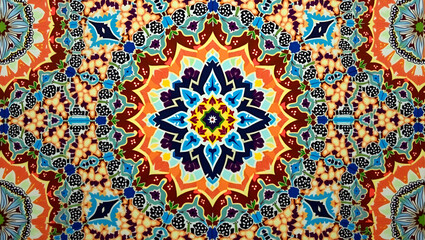 Stunning Moroccan Mosaic Vibe: Ethnic Style Geometry with Intricate Ornamental Patterns and Contrasting Hues - High Impact Photo Stock Concept with Seamless Arrangement and Left Space