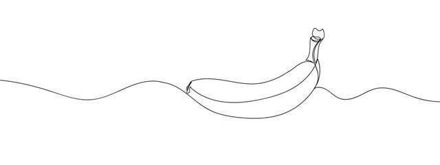 Single line, continuous, banana fruit line art vector illustration with transparent background editable stroke.