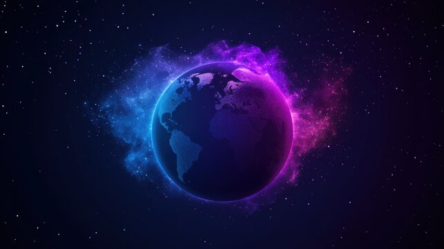 Brightly illuminated globe showcasing pride colors, set against a dreamy cosmic background.