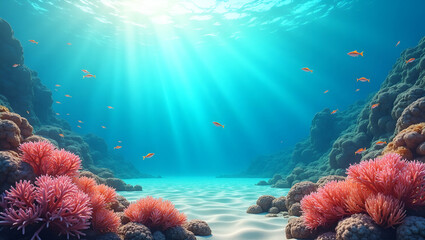 Vibrant Coral Reefs and Shining Sea Stars Frame for Ocean Awareness: Perfect Photo Stock Concept for World Oceans Day with Empty Space for Your Messages