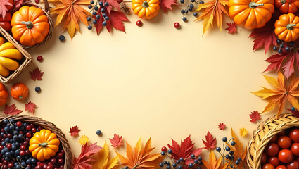 Overflowing Harvest Baskets and Flowing Maple Syrup: Festive Photo Stock Frame for Canadian Thanksgiving Messages with Ample Copy Space on the Left