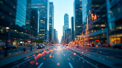 Naklejka premium Double Exposure: Merging Financial Data with Urban Landscapes