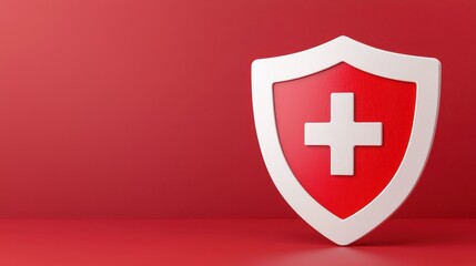 Obraz premium A protective shield symbolizing safety and health with a red background.