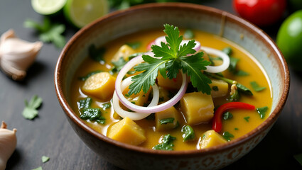Vibrant Thai Green Curry Bowl: Fresh Ingredients & Flavorful Herbs