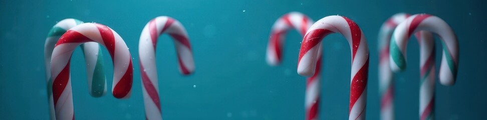 Close-up of candy canes contrasting against a deep blue backdrop , colorful, winter