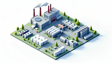 Obraz premium Isometric illustration of paper mill featuring factory buildings and machinery highlighting industrial processes and manufacturing concept as Isometric view of paper mill with factory buildings and ma