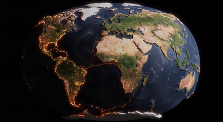 Fototapeta premium Earth Globe with City Lights at Night Displaying Continents