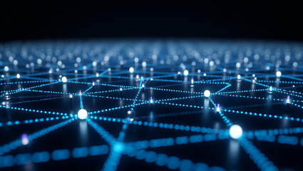 Fototapeta premium Futuristic Brand Expression: Develop Structured Neon Arcs Across a Cyber Grid, Isolating White Nodes with Fluid Circuit Paths and Luminous Hints for Corporate Identity in Photo Stock Concept