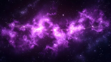 Naklejka premium Brilliant purple nebula with stars and distant space station