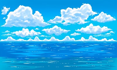 Sky and clouds. Blue sky illustration art. Sea painting. Nature