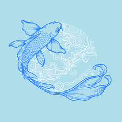 Koi fish with water and cherry flower Artwork vector white background