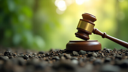 Gavel on Nature Background: Symbolizing Corporate Law for Sustainable Environmental Regulations