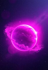 Fototapeta premium Magenta planet surrounded by shimmering cosmic dust, colorful, magical, fantasy