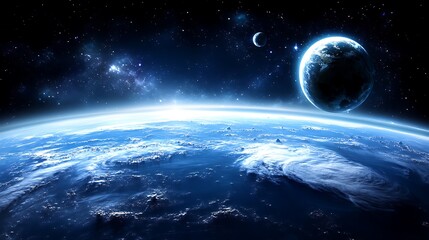 Obraz premium A cosmic view of Earth and a second celestial body