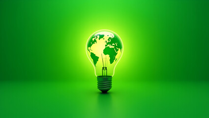 Flat Renewable Energy: A Green World Map in a Light Bulb Concept