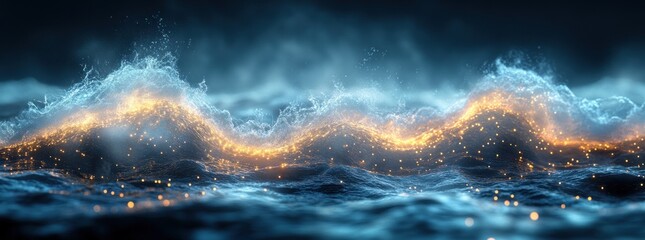 Futuristic Abstract Technology Background with Bokeh Effect and Digital Data Flow in Cyberspace