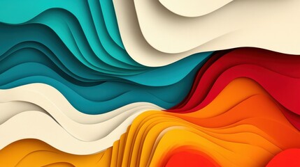 Abstract Waves of Colorful Curves in Warm and Cool Tones Creating a Dynamic Visual Flow, Perfect for Backgrounds and Design Projects