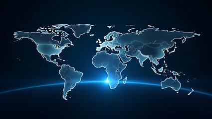Naklejka premium Futuristic World Map: Global Social Network & Technology at Sunrise