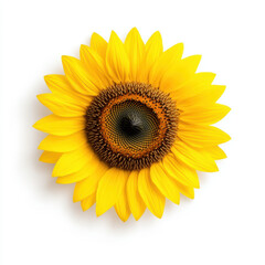 Fototapeta premium single sunflower with bright yellow petals on white background
