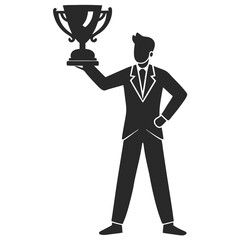 man Holding Trophy silhouette vector illustration