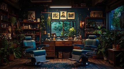 Vintage Barbershop Interior with Teal Accents