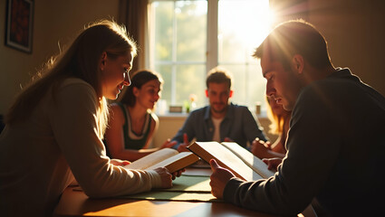 Engaging Flat Christian Bible Study Concepts: Gather with Friends in a Bright Home to Deepen Your Faith Through Scripture Reflection and Meaningful Discussions